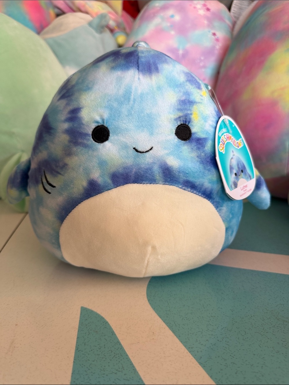 Squishmallows Blue Tie-Dye Luther the Tiger Shark Plush 8” - NWT